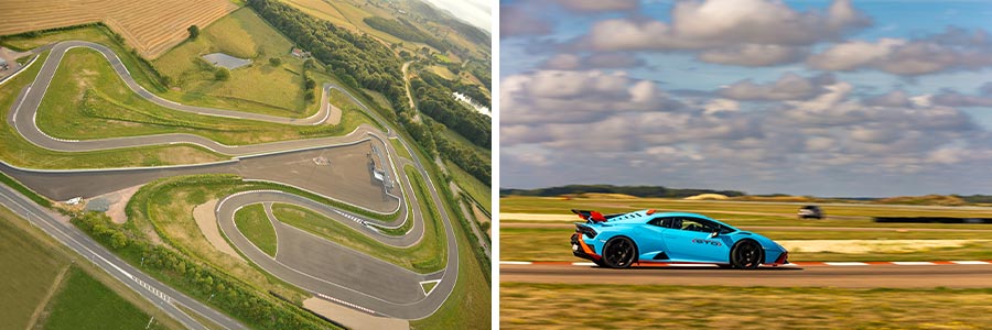 Vue aérienne du circuit de Vaison et Lamborghini Huracán STO